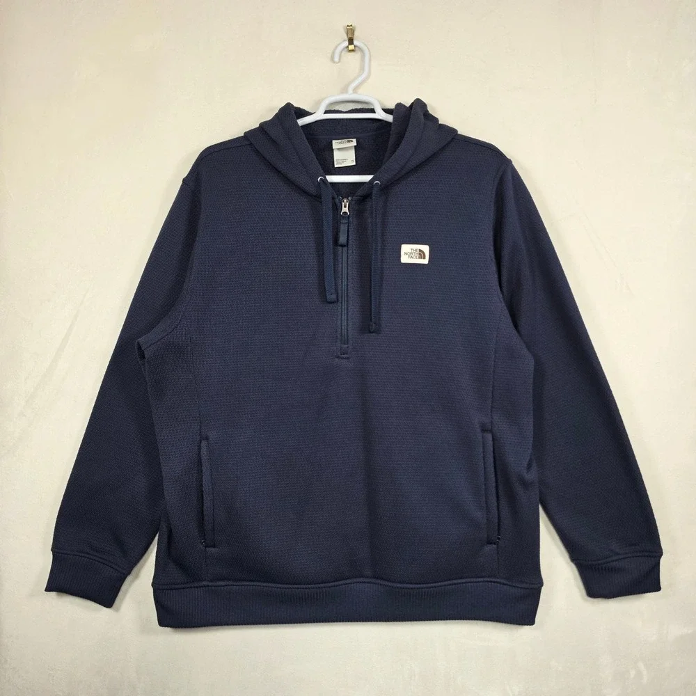 The North Face Hoodie Men's XXL Navy Waffle Fleece Zip Neck Pullover